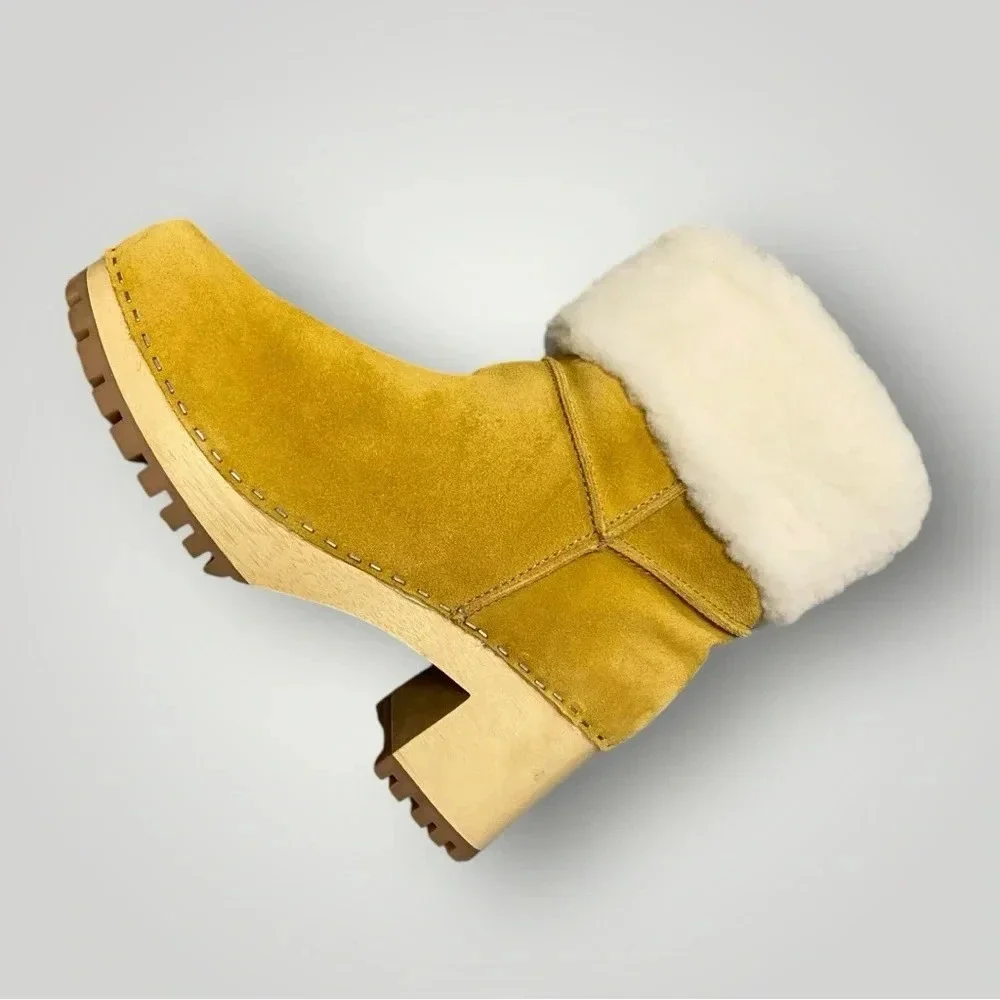 MIA Jildie Wooden Sheep Fur Clogs‎ Sz 8